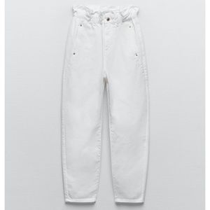 Zara - White Baggy Carrot Paperbag Elastic High-Waist Jeans Pant Size 38/6
